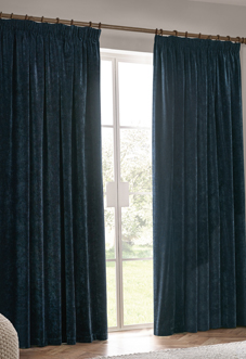 Heavy Chenille Pencil Pleat, Navy - Ready Made Curtains